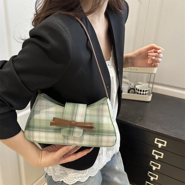 Green Plaid Bow Shoulder Bag