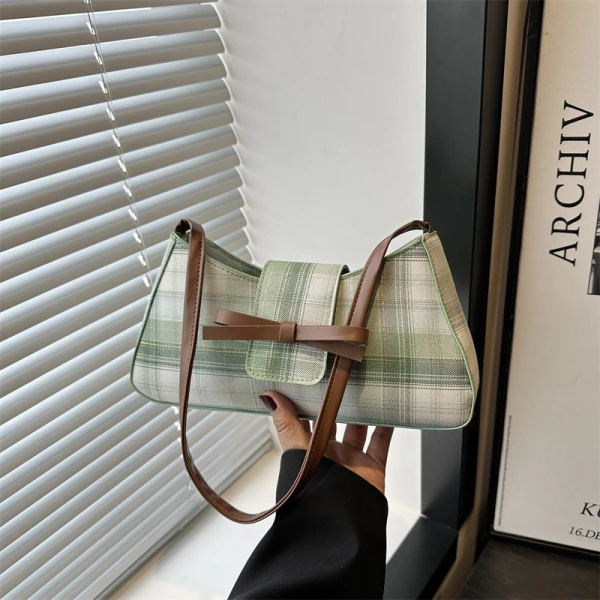 Green Plaid Bow Shoulder Bag