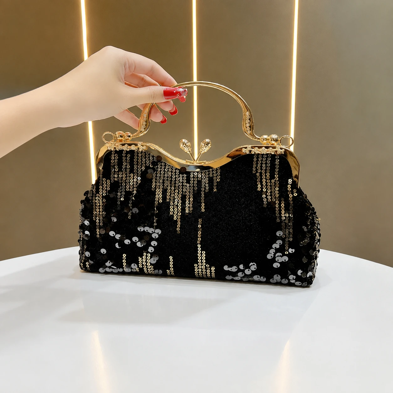 Vintage Sequin Top-Handle Clutch - Image 2