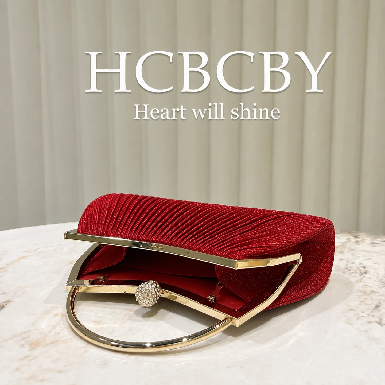 HCBCBY Red Glitter Pleated Clutch - Image 2